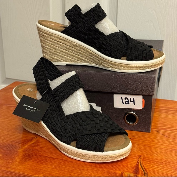 bernie mev. Shoes - Bernie Mev Women's ESPA Buttercup black woven wedge sandals Size 36